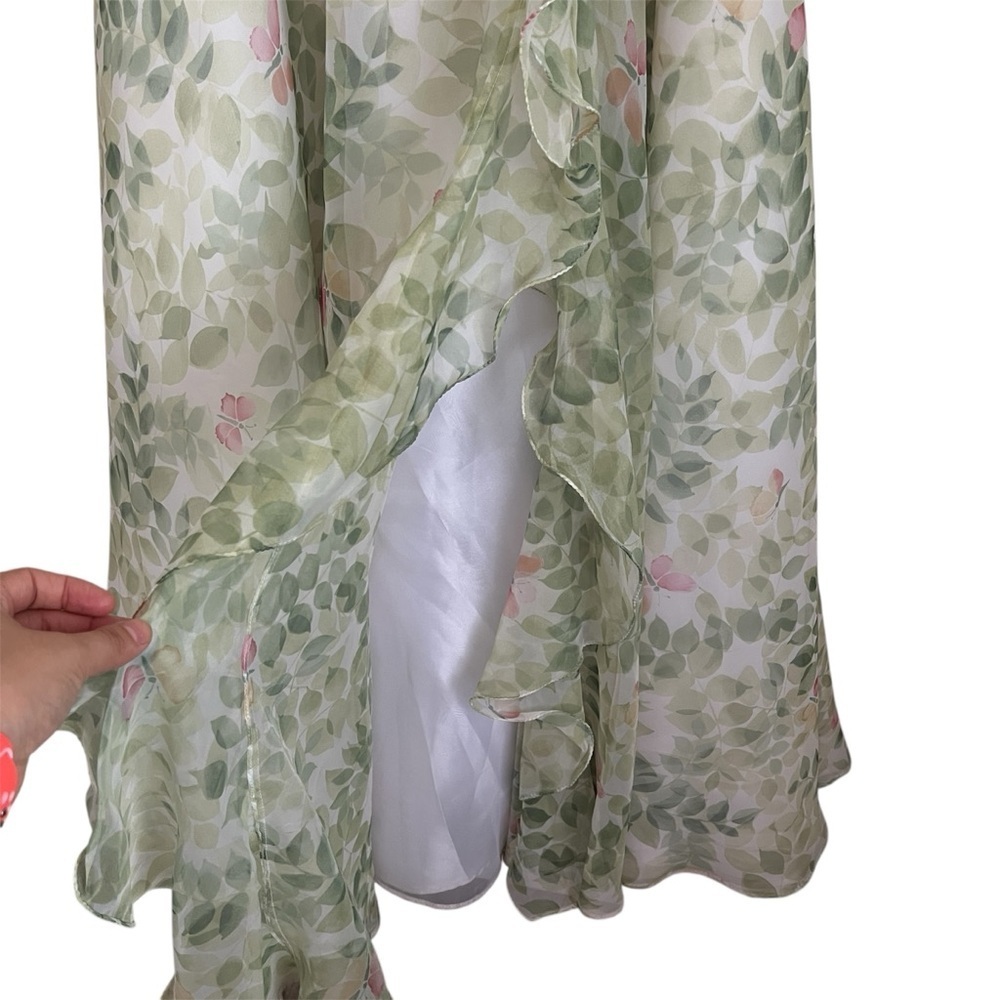 Strapless Green Floral A-Line Crinoline Gown Prom Formal Evening Dress-Size 2 - Picture 4 of 14